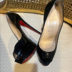 Christian Louboutin Black Patent Peep Toe Pumps